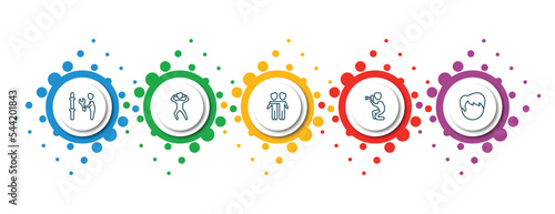 editable thin line icons with infographic template. infographic for people concept. included plumber working, pulling hair, hugging, photographer working, heads icons.