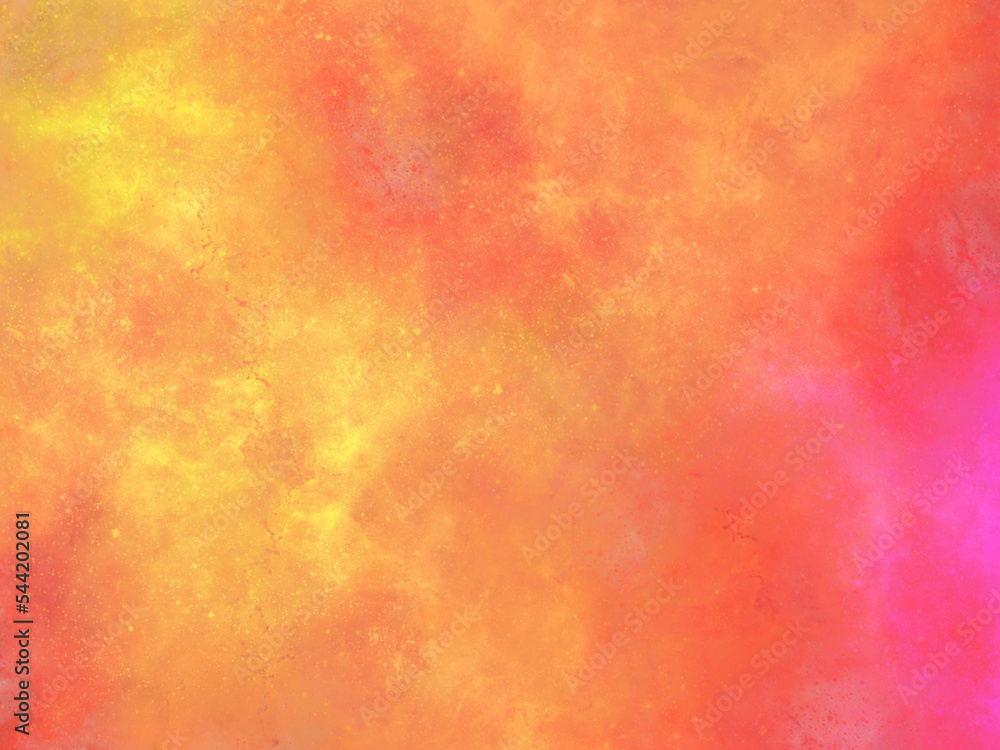 Cosmic abstract pink-orange background imitating coloured dust, splashes of paint
