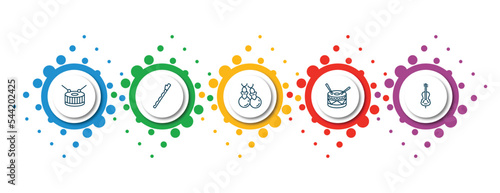 editable thin line icons with infographic template. infographic for music concept. included snare drum, pennywhistle, castanets, percussion, double bass icons.