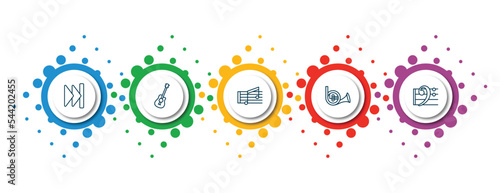 editable thin line icons with infographic template. infographic for music and media concept. included skip, acoustic, beam, french horn, bass clef icons.