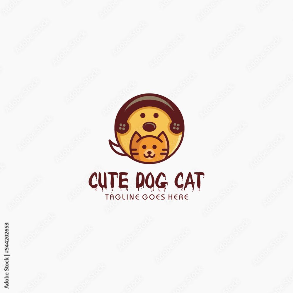 Fototapeta premium Cute dog cat logo for an online shop selling dog and cat grooming kits
