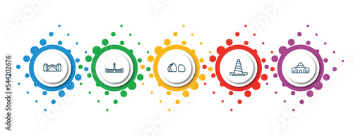 editable thin line icons with infographic template. infographic for monuments concept. included stari most, retiro park, al shaheed monument, great mosque of samarra, dome of the rock icons.