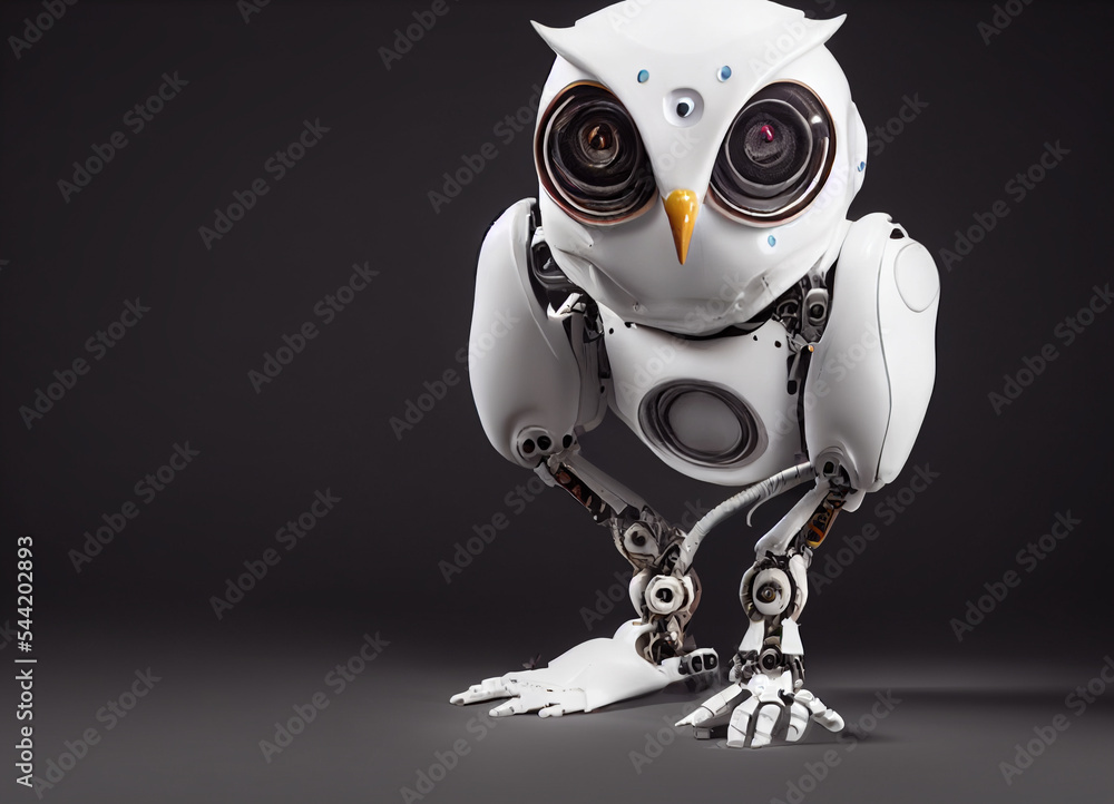 black and white owl robot render Stock Illustration | Adobe Stock