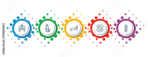 editable thin line icons with infographic template. infographic for medical concept. included p, syrup medicine bottle, gallbladder, bandage cross, vertebra icons.