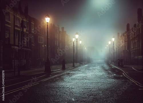 street in the night fog