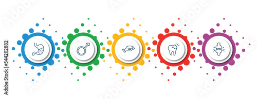 editable thin line icons with infographic template. infographic for medical concept. included stoh, male, breast implant, caries, femur icons.