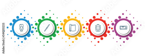 editable thin line icons with infographic template. infographic for kitchen concept. included sauces, steak knife, aluminum foil, steamer, bun warmer icons.