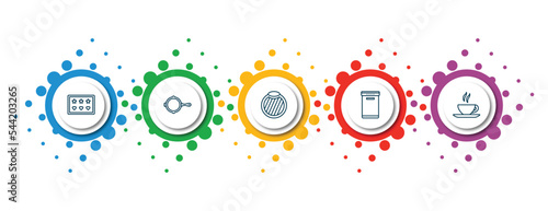 editable thin line icons with infographic template. infographic for kitchen concept. included molded, skillet, chopping board, dishwasher, tea cup icons.