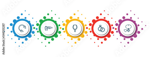 editable thin line icons with infographic template. infographic for jewelry concept. included piercing, measurement, pearl necklace, engagement, locket icons.