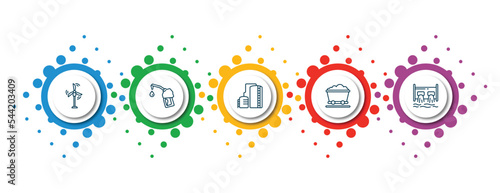editable thin line icons with infographic template. infographic for industry concept. included eco windmill, fuel filling, oil tank, coal wagon, hydro power generation icons.