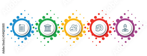 editable thin line icons with infographic template. infographic for history concept. included , pantheon, stone, skull, policeman icons.