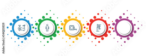 editable thin line icons with infographic template. infographic for health and medical concept. included stationary bike, body, measure tape, poisonous, saline icons.