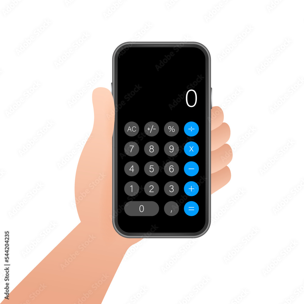 Button with black calculator smartphone. Mobile app interface. Phone display. Mobile phone smartphone device gadget. Vector stock illustration. Button with black calculator smartphone. Mobile app interface. Phone display. Mobile phone smartphone device gadget. Vector stock illustration.