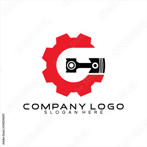 Gear and piston vector logo design with letter G concept.