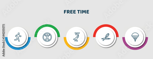 editable thin line icons with infographic template. infographic for free time concept. included running man, zorbing, bungee jumping, baking, parachuting icons.