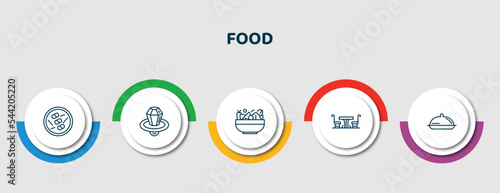 editable thin line icons with infographic template. infographic for food concept. included , ring pop, bowl with vegetables, bistro, salver icons.