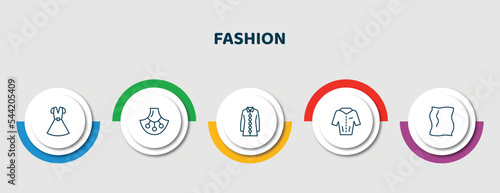 editable thin line icons with infographic template. infographic for fashion concept. included dress with belt, accesory, blouse with buttons, jacket buttons, rag icons.