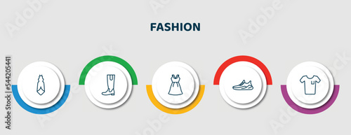 editable thin line icons with infographic template. infographic for fashion concept. included cloth, hell, outfit, gym shoes, white t shirt icons.
