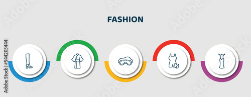 editable thin line icons with infographic template. infographic for fashion concept. included woman boots, kimono, sleeping mask, wellness coach, cord lace icons.