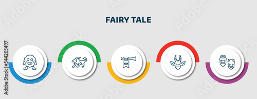 editable thin line icons with infographic template. infographic for fairy tale concept. included monster, chimera, fanfare, faun, antagonist icons.