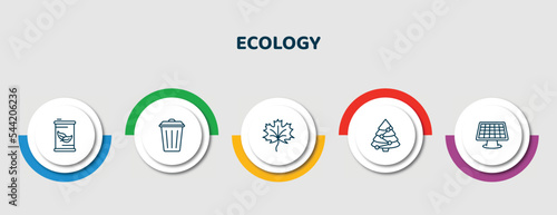 editable thin line icons with infographic template. infographic for ecology concept. included eco fuel, dust bin, m leaf, christmas trees, solar energy icons.