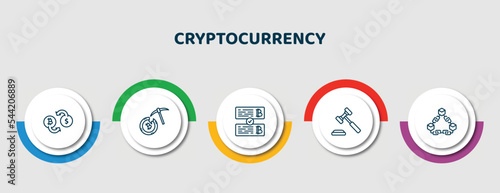 editable thin line icons with infographic template. infographic for cryptocurrency concept. included exchange, mining, crypto records, auction hammer, chains icons.