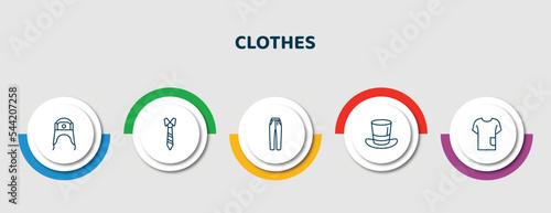 editable thin line icons with infographic template. infographic for clothes concept. included ushanka, necktie, jean, top hat, t-shirt icons.