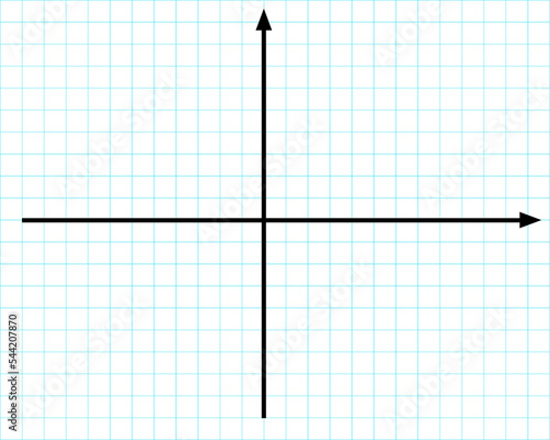 Cartesian coordinate system on plane. Perpendicular axises. Blank template for statistics or finance data visualization. Blue grid paper background photo