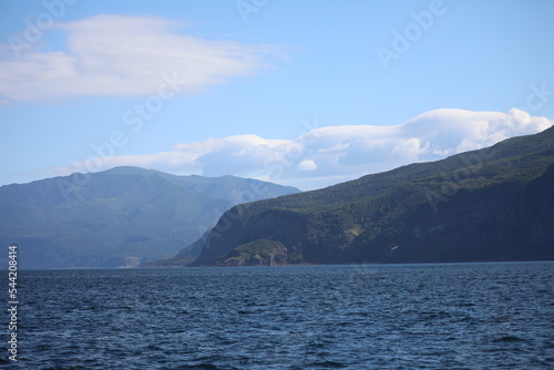 The coast of Shiretoko Peninsula as seen from a sightseeing boat