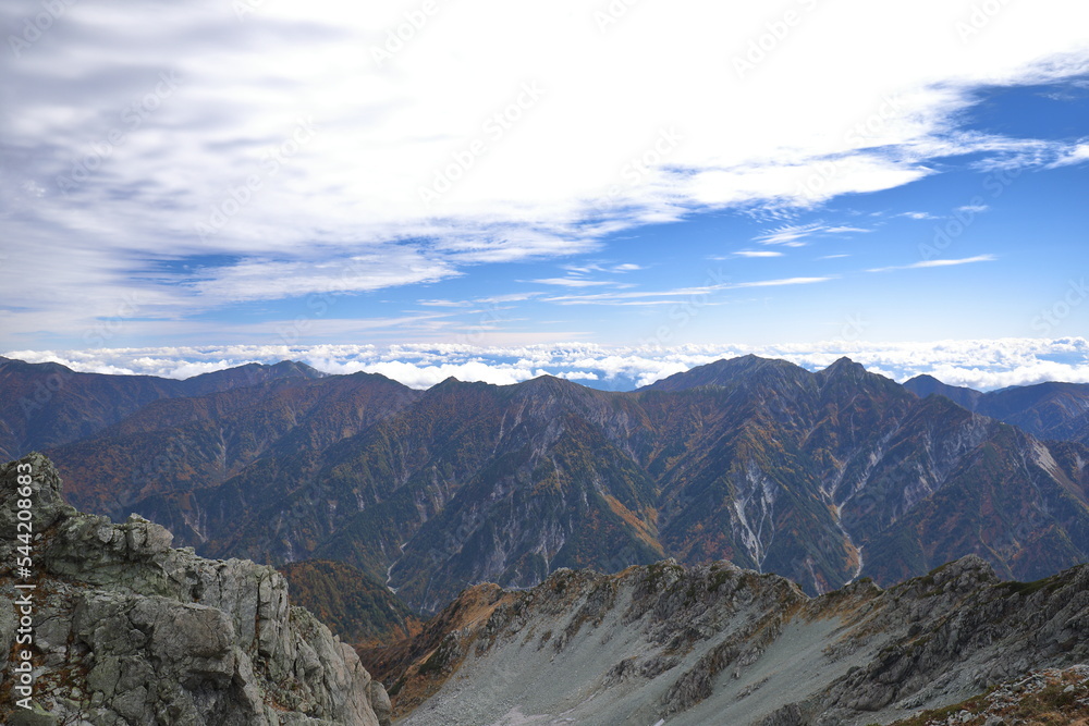 mountain ridge view from Mt.Tateyama in autumn