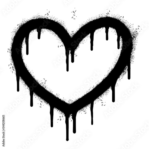 Spray Painted Graffiti heart icon isolated with a white background. graffiti love icon with over spray in black over white. Vector illustration.
