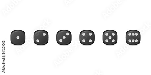 Vector 3d Realistic Black Game Dice Icon Set Closeup Isolated. Game Cubes for Gambling, Casino Dices From One to Six Dots, Round Edges