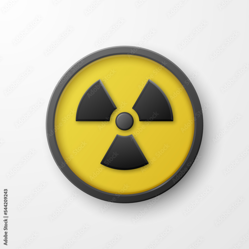 Vector Yellow Warning, Danger Radiation Sign, Button Badge Icon Isolated. Nuclear Power Station, Radioactive Warning Symbol. Circle, Round Dangerous Sign. Design Template. Top View Vector Yellow Warning, Danger Radiation Sign, Button Badge Icon Isolated. Nuclear Power Station, Radioactive Warning Symbol. Circle, Round Dangerous Sign. Design Template. Top View