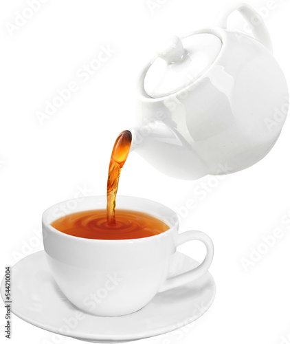 Pouring Tea Cup With Tea Or Coffee. Teapot And Cup pro PNG transparent background photo