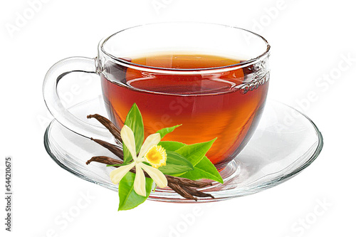 Fotografia Cup of tea with fresh tea leaves on a saucer transparent background PNG Pro PNG