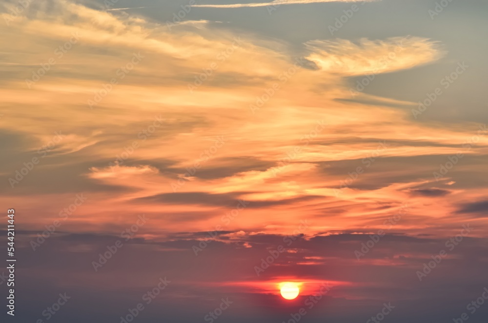 Fototapeta premium Beautiful natural colorful background. Lovely sunset over the Polish Baltic Sea.