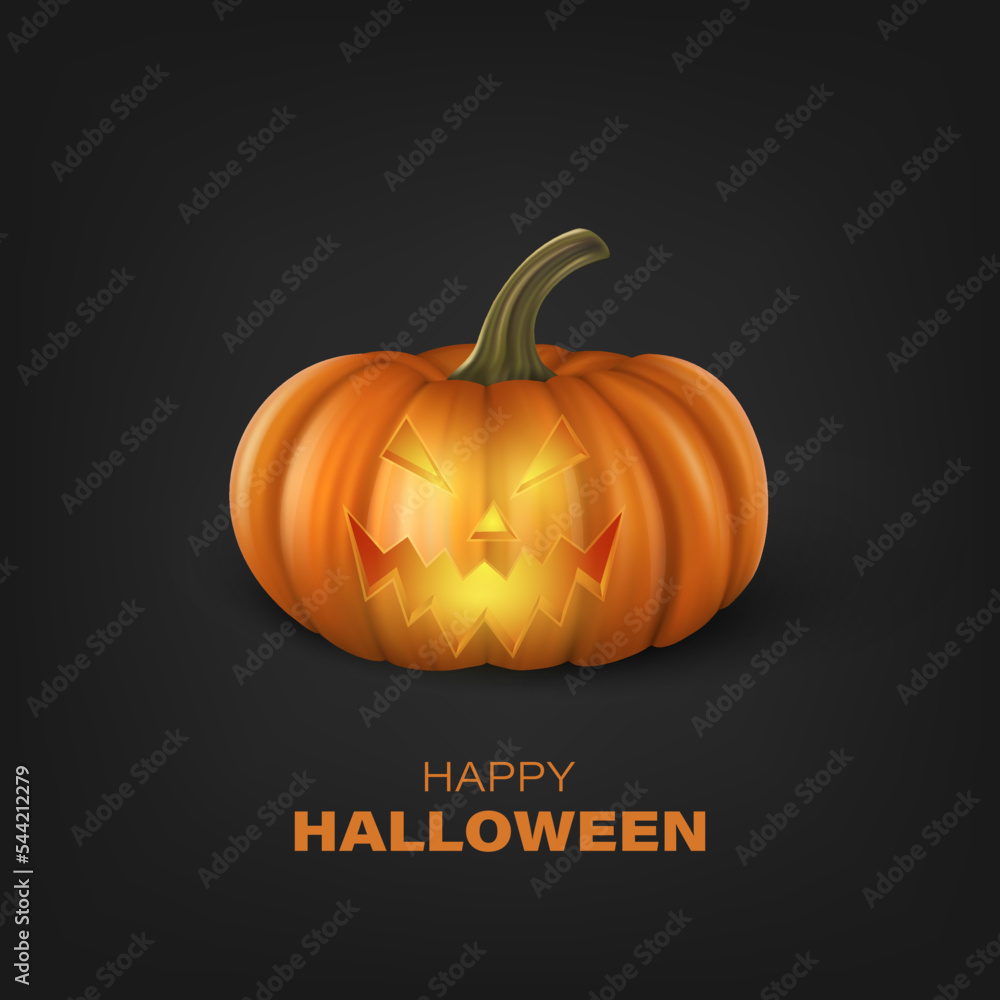Vector Halloween Pumpkin on Black Background. Cute Jack-o-lanterns, Carved Pumpkin Face for Invitations, Cards, Wrapping, Banners Design. 3d Realistic Pumpkin Vector Halloween Pumpkin on Black Background. Cute Jack-o-lanterns, Carved Pumpkin Face for Invitations, Cards, Wrapping, Banners Design. 3d Realistic Pumpkin