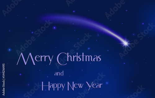 Weihnachtskarte mit Sternenhimmel, Halleyscher Komet und Weihnachtsgrüße, 
Vektor Illustration
