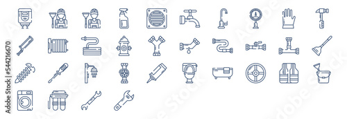 Foto Collection of icons related to Plumber, including icons like Boiler, Cleaner, Faucet, Drainage and more