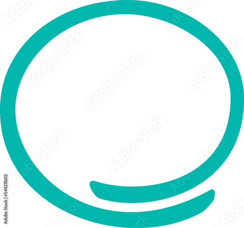 Turquoise circle, pen draw. Highlight hand drawing circle isolated on background. Handwritten circle. For marking text, numbers, marker pen, pencil, logo and text check, vector illustration