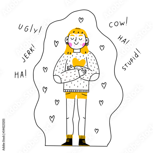 Defending personal boundaries and freedom concept.  Young woman standing and feeling in capsule defending her own private personal boundaries. Self-love