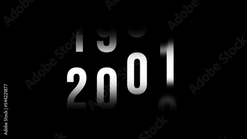 Analog counter counting up from 1960 to 2023 background. Time-lapse speed. Happy new year eve number counter. 4K footage motion graphic video rendering.