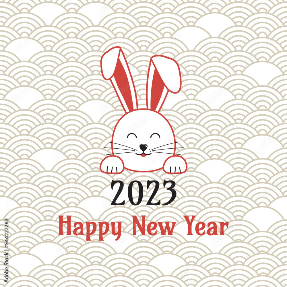 Φωτογραφία Chinese New Year rabbit symbol 2023 on asian banner, holiday vector background, traditional red hare lunar zodiac , happy cute bunny on oriental pattern