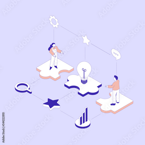 isometric illustration of team working management