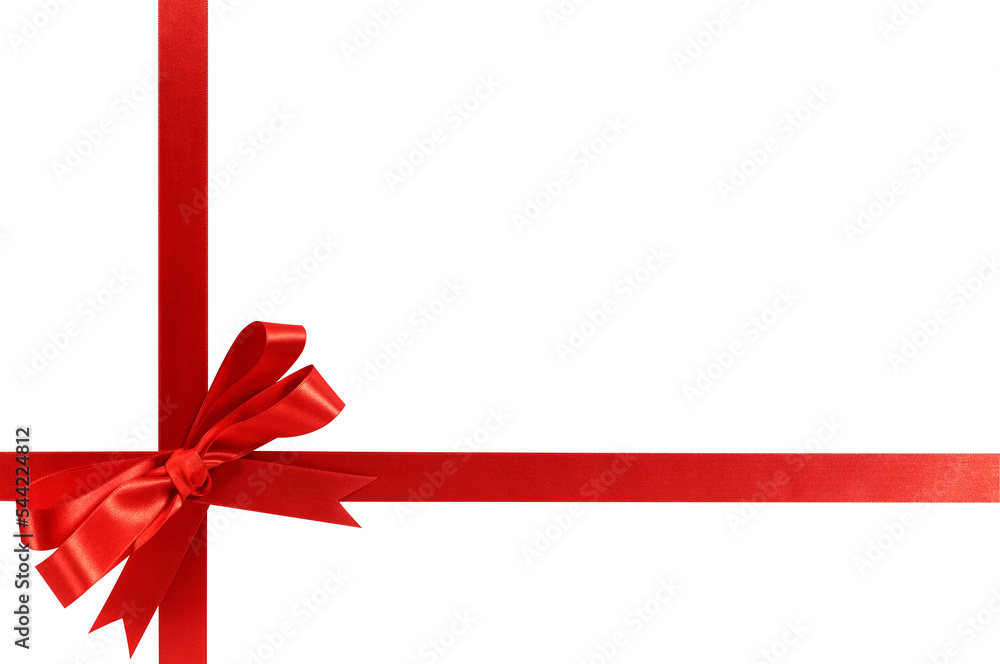 Red gift ribbon and bow horizontal isolated transparent background photo PNG file Red gift ribbon and bow horizontal isolated transparent background photo PNG file