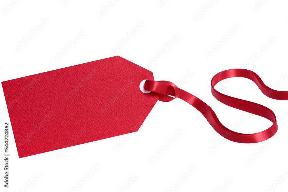 Red gift tag with tied ribbon isolated transparent background photo PNG