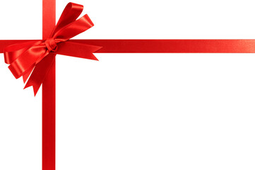 Red christmas gift ribbon and bow horizontal isolated transparent background photo PNG file