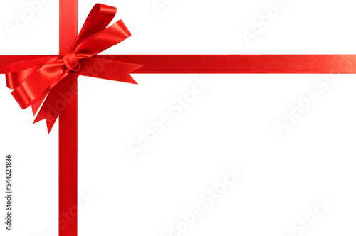 Red christmas gift ribbon and bow horizontal isolated transparent background pho Fototapeta