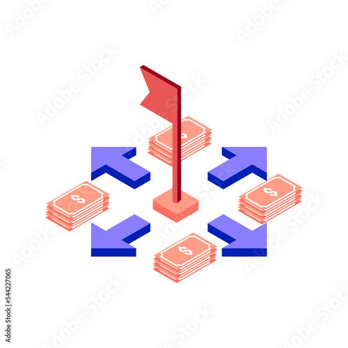 recession expansion  isometric icon illustration color red, blue, purple. Conceptual business story. Financial crisis, economic recession, bankruptcy, depression.