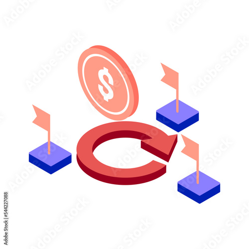 recession business cycle  isometric icon illustration color red, blue, purple. Conceptual business story. Financial crisis, economic recession, bankruptcy, depression.